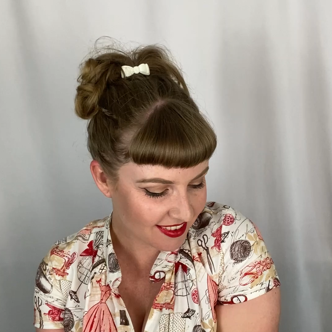 classic vintage hairstyle using vintage 1960s  white hair barrette clip
