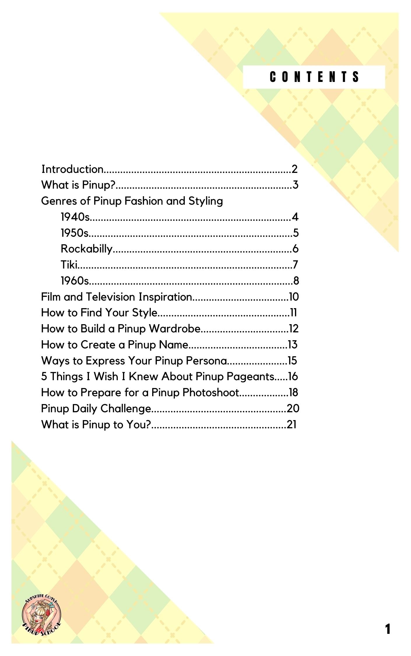 Beginners guide to pinup e-book contents page