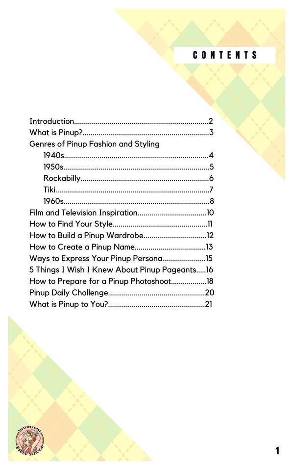 Beginners guide to pinup e-book contents page